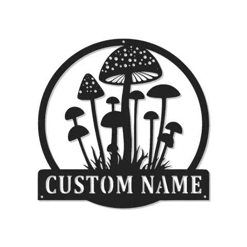 Art mural en métal LED Champignon | Panneau de nom personnalisé | Décor woodland personnalisé pour la maison, le bureau | Cadeau rustique pour jardinier