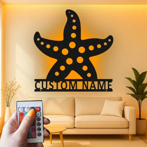 Vista alternativa di Insegna Personalizzata a Forma di Stella Marina | Arte in Metallo LED per Decorazione Costiera | Targa per Casa al Mare a Tema Nautico