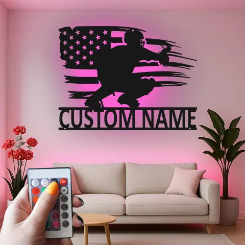 Personalisierte LED-beleuchtete Metall-Wandkunst für Baseballfänger - Geschenk für Baseball-Fans und Sportzimmer-Dekor alternative Ansicht