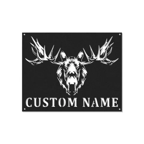 Cartel LED de metal con cabeza de alce | Decoración mural de fauna a medida | Decoración rústica personalizada para cabaña y lodge | Idea de regalo para cazadores