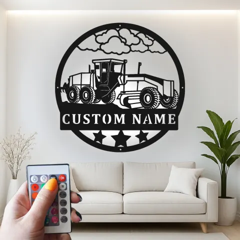 Vue alternative de Décoration murale en métal personnalisée avec rétroéclairage LED de tracteur - Cadeau pour agriculteurs - Décor de ferme pour passionnés de tracteurs