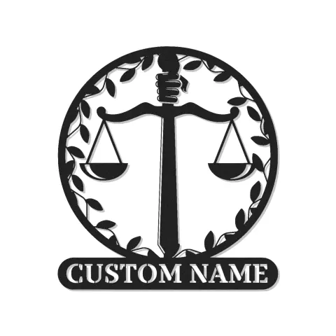 Panneau balance de la justice pour avocat | Décoration murale en métal LED personnalisée | Décor sur mesure pour cabinet d’avocat | Cadeau pour avocat