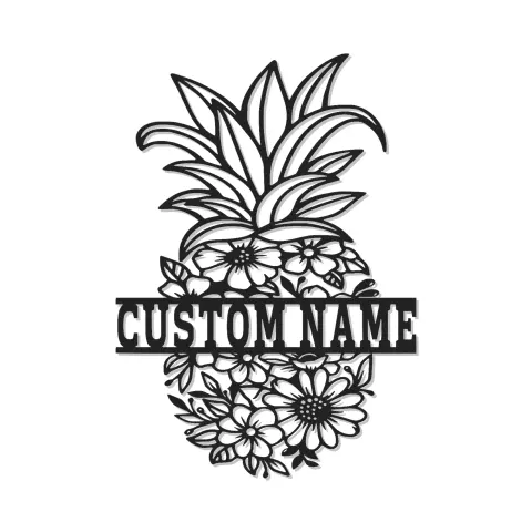 Enseigne ananas en métal personnalisée avec LED | Décoration murale florale sur mesure | Déco tropicale pour cuisine et terrasse | Cadeau de pendaison de crémaillère original