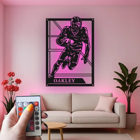 Vista alternativa de Cartel de Jugador de Fútbol Personalizado | Arte Mural LED de Metal | Decoración de Nombre Personalizada para Sala de Juegos | Regalo para Atleta
