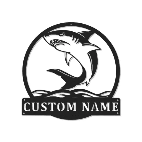 Décoration murale LED en métal requin blanc | Panneau personnalisé avec prénom | Déco prédateur marin pour bureau et man cave | Cadeau vie marine