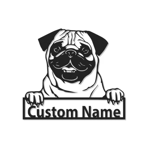 Cartel LED personalizado de Pug | Retrato de mascota de metal personalizado | Decoración con nombre para amantes de perros | Arte de pared moderno para entrada