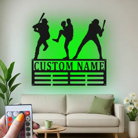 Personalisierte LED-beleuchtete Metall-Wandkunst für Baseballspieler – Geschenk für Sportfans und Spielzimmer-Dekor alternative Ansicht