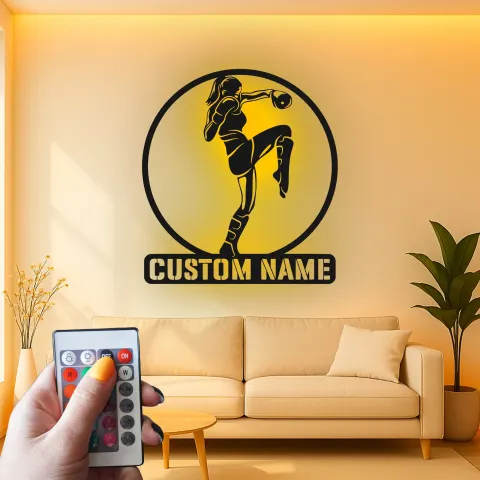 Custom Kickboxer Led Light Metal Wall Art Personalized Gift for Martial Arts Enthusiasts Gym or Home Decor alternate view