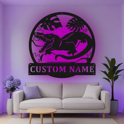 Custom Dinosaur Led Light Metal Wall Art Personalized Gift for Kids Jungle-Themed Bedroom Decor alternate view