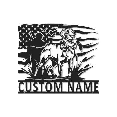 Cartel LED personalizado de perro de caza | Arte personalizado de labrador retriever | Regalo patriótico para cazadores | Decoración mural de bandera americana