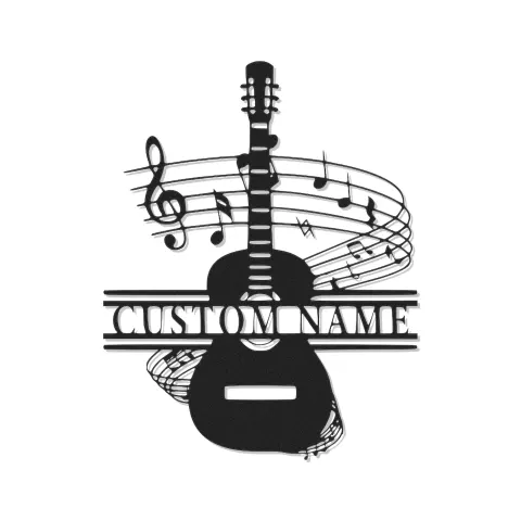 Panneau prénom guitare personnalisé | Décoration murale en métal sur mesure avec LED | Décor studio de musique | Cadeau pour musicien