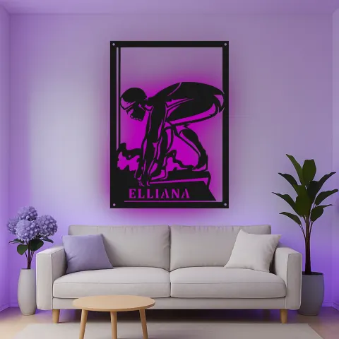 Vista alternativa di Insegna in metallo LED per nuotatori con blocco di partenza personalizzata, regalo per atleti, decorazione per stanza sportiva