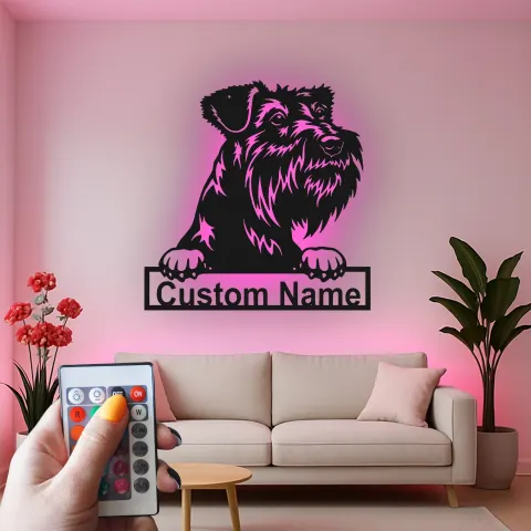 Vue alternative de Panneau LED Schnauzer Personnalisé | Portrait en Métal de Votre Animal | Décoration Murale Moderne pour Amoureux des Chiens
