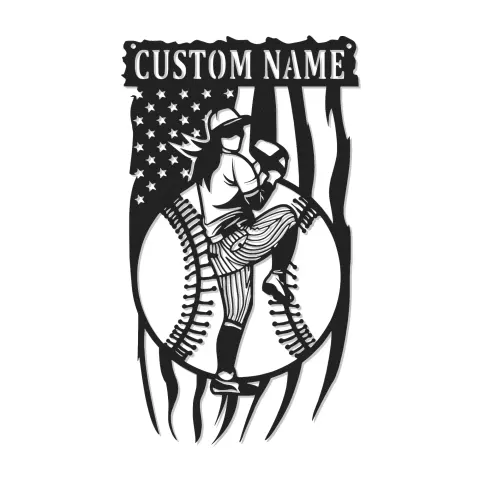 Personalisierte LED-beleuchtete Metall-Wandkunst für Baseball-Pitcher – Sportgeschenk für Baseballfans und Spielzimmer-Dekor