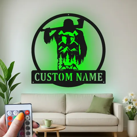 Custom Lumberjack Metal Sign | LED Mountain Wall Art | Personalized Outdoorsman Gift for Rustic Cabin Decor alternate view