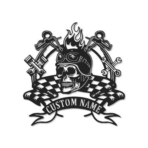 Custom Biker Skull LED Metal Sign | Personalized Motorcycle Wall Art | Garage & Man Cave Decor with Remote
