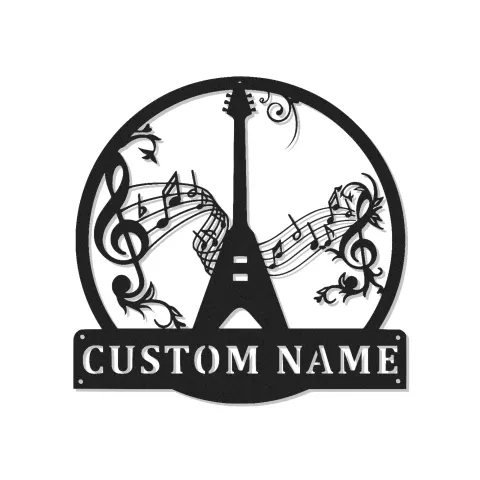 Arte mural de metal LED de guitarra personalizado | Cartel con nombre de músico personalizado | Decoración para estudio en casa | Regalo para guitarrista