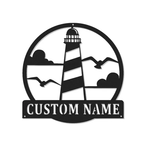 Cartel LED de faro personalizado | Decoración mural náutica | Regalo personalizado para casa de playa | Luz de silueta costera