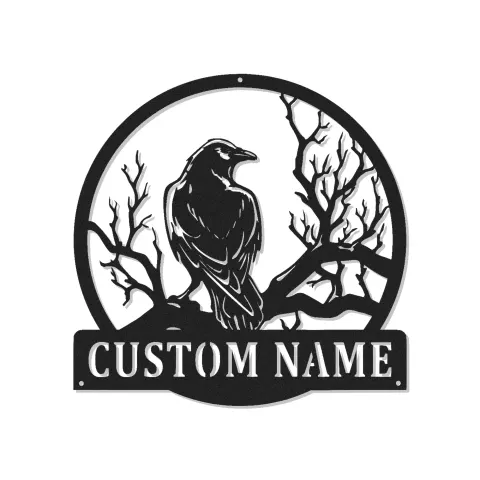 Raben Metall Wandkunst | Personalisiertes LED-Schild für Gothic-Dekor | Individuelles Geschenk für Vogel-Liebhaber | Spooky Deko für Zuhause & Büro zu Halloween