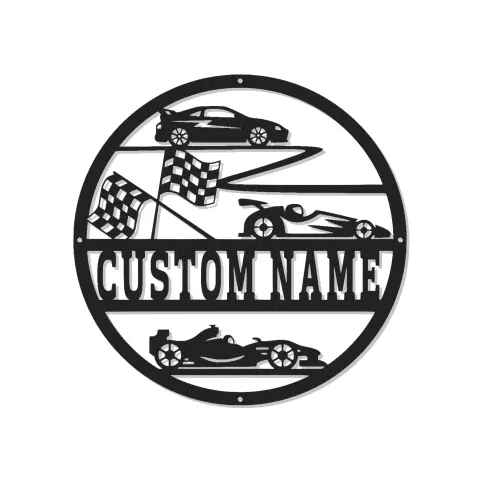 Cartel de Metal Personalizado de Coche de Carreras | Arte Mural LED con Nombre Personalizado para Garaje | Decoración de Fórmula 1 y Coches Deportivos | Regalo para Piloto