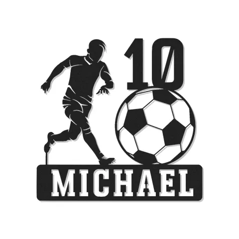 Personalisierte Fußballspieler-Leuchte | Individuelle Metall-Wandkunst | LED-Namensschild für das Kinderzimmer | Geschenk für Teenager-Sportler
