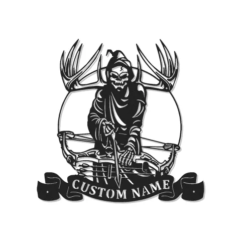 Insegna LED Grim Reaper arciere con arco | Arte da parete in metallo su misura | Regalo personalizzato per cacciatore | Arredo hunting