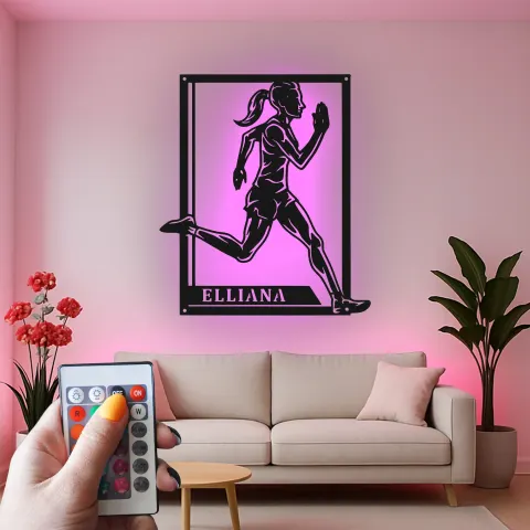 Personalisierte LED-Metall-Wandkunst für Läuferinnen – Geschenk für Sportlerinnen, Sportzimmer-Deko alternative Ansicht