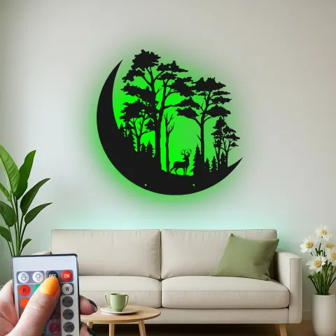 Reh Waldszene LED-beleuchtetes Metallschild Geschenk für Naturfreunde Rustikales Wohnraum oder Ferienhaus Dekor alternative Ansicht
