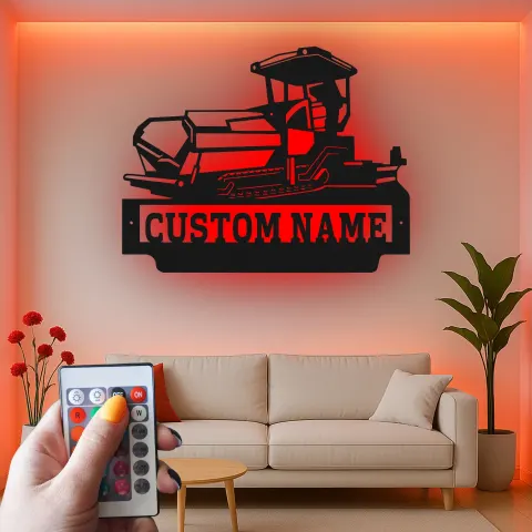Vista alternativa de Cartel de metal LED de bulldozer personalizado, regalo para entusiastas de la construcción, decoración de garaje u oficina