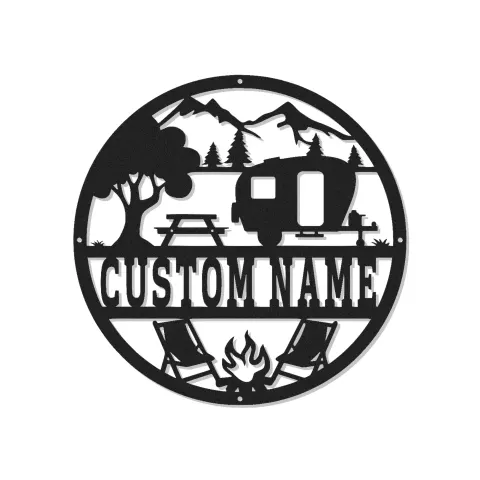 Insegna in metallo personalizzata con scena di camper e luce LED regalo per camperisti decorazione avventura all'aperto