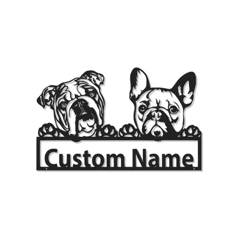 Insegna in metallo LED Bulldog e Bulldog Francese personalizzata regalo per amanti dei cani decorazione per soggiorno