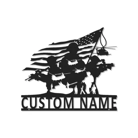 Soldat Silhouette Metallschild | Personalisierte Militär-Wandkunst mit LED | Patriotische Dekoration für Veteranen