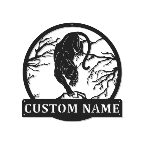LED-Metallschild mit schleichendem Panther | Personalisierte Wandkunst | Realistische Wildtiersilhouette für Man Cave oder Bürodécor