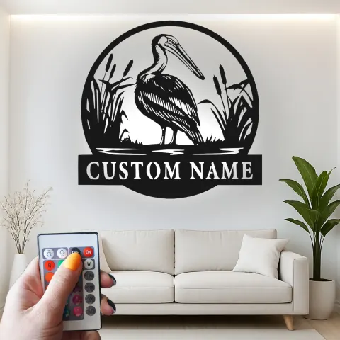 Custom Pelican LED Metal Sign | Coastal Beach House Decor | Lighted Bird Silhouette Wall Art | Personalized Marina Gift alternate view
