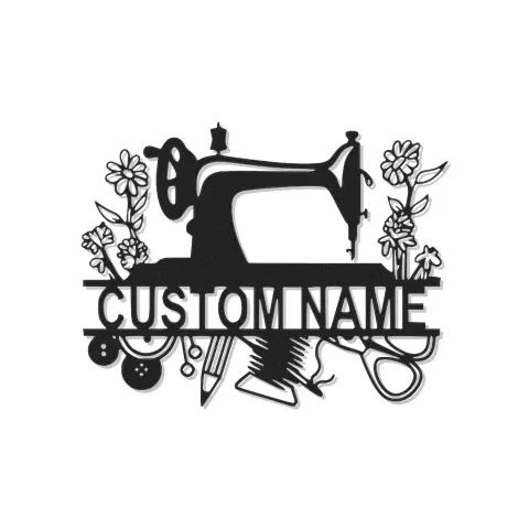 Personalized Sewing Machine LED Sign | Custom Metal Wall Art for Craft Room | Vintage Floral Seamstress Gift