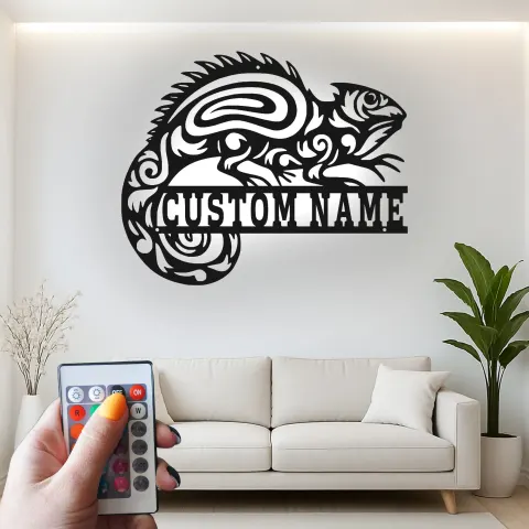 Vista alternativa de Cartel de metal LED de lagarto personalizado, regalo único para amantes de los reptiles, decoración de sala de estar