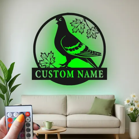 Personalized Pigeon LED Sign | Custom Metal Bird Art | Nature Lover Gift & Home Decor | Realistic Silhouette with Name alternate view
