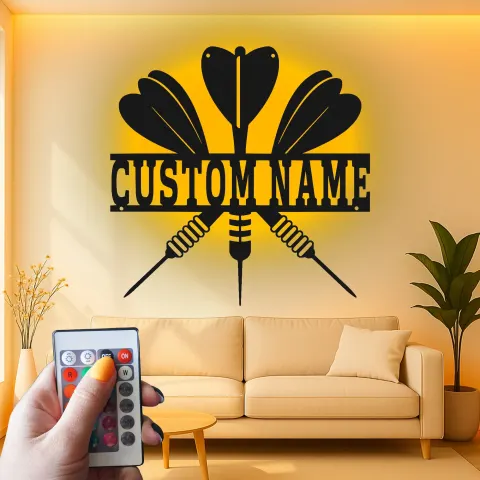 Vista alternativa di Insegna in metallo LED personalizzata per dartboard regalo per appassionati di freccette decorazione per sala giochi