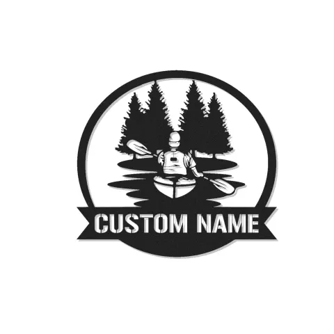 Arte de metal LED personalizado de kayak | Cartel personalizado de piragüista | Regalo de decoración exterior para casa junto al lago para él