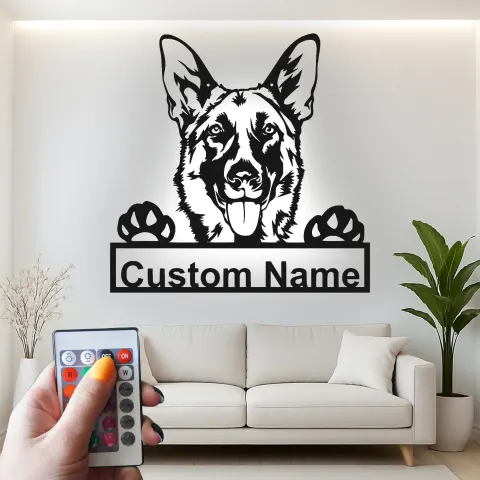 Vue alternative de Panneau LED en métal Berger allemand personnalisé | Décoration murale chien personnalisée | Cadeau souvenir pour animal & déco moderne pour amoureux des chiens