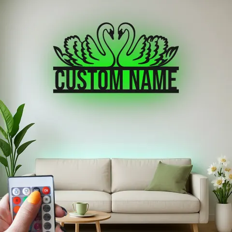 Personalized Swan LED Wall Decor | Custom Name Metal Art | Romantic Wedding & Anniversary Gift alternate view