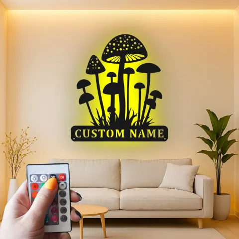 Mushroom LED Metallschild | Individuelle Namens-Wandkunst | Verspielt Cottagecore Dekor für Salon, Spa | Geschenk für Gärtner alternative Ansicht