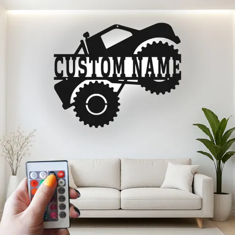 Custom Monster Truck LED Sign | Personalized Metal Wall Art | Boys Room Decor & Off-Road Gift | Light Up Name Plaque alternate view
