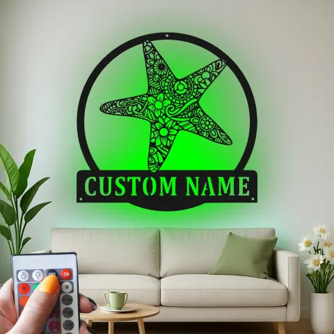 Personalisiertes LED-Schild mit Seestern | Individuelle Metall-Wandkunst | Küsten-Dekoration für Strandhaus & maritimes Firmenlogo alternative Ansicht