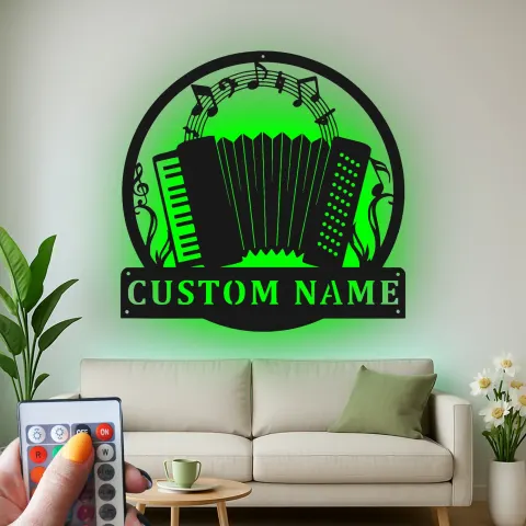 Vista alternativa de Cartel de metal LED personalizado para acordeonistas, regalo para músicos, decoración de sala de música para amantes del acordeón