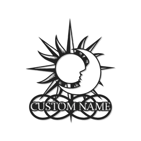 Personalisierte Celestial Metall Wandkunst | LED Sonne & Mond Schild | Personalisierte Boho Dekoration | Mystisches Schlafzimmerlicht