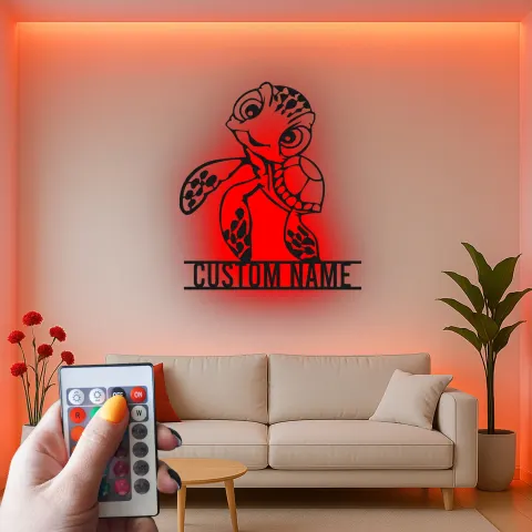 Custom Sea Turtle LED Sign | Metal Nursery Decor | Personalized Kids Room Light | Ocean Animal Wall Art alternate view