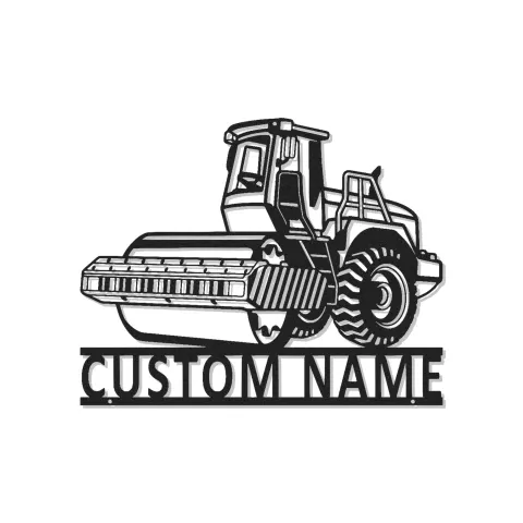 Road Roller Metal Wall Art | Custom Construction LED Sign | Personalized Heavy Equipment Decor for Contractor Gift