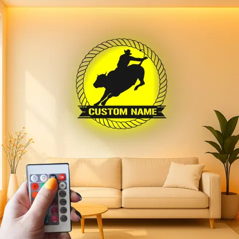 Vista alternativa di Insegna in metallo LED personalizzata Cowboy Rodeo Regalo Western per Lui Decorazione Man Cave Rustica