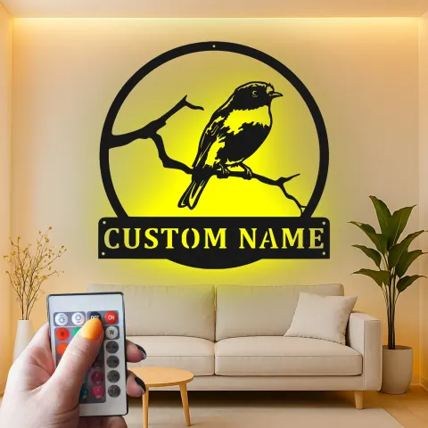 Personalisierte Metall-Wandkunst mit LED-Beleuchtung – Vogel auf Ast – Geschenk für Naturliebhaber alternative Ansicht